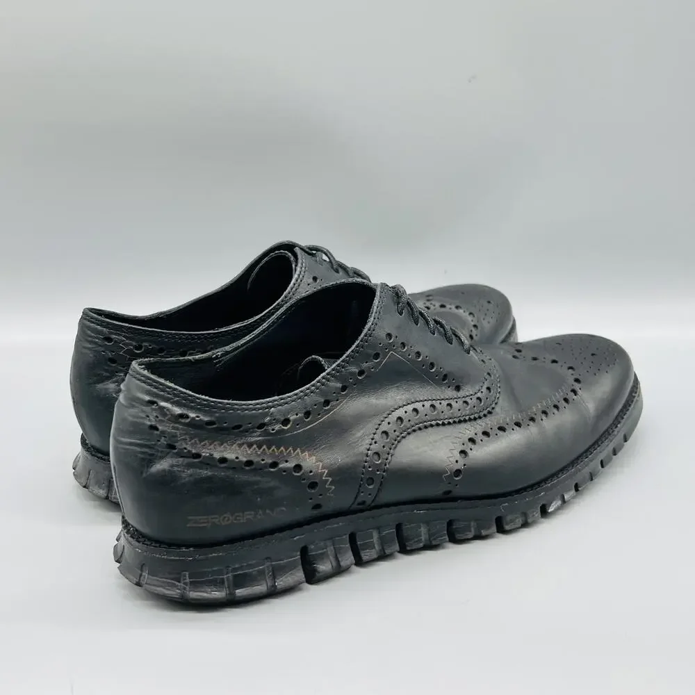 Cole Haan Shoes Mens 10.5 Black Leather Zerogrand Wingtip Oxford Dress Brogue